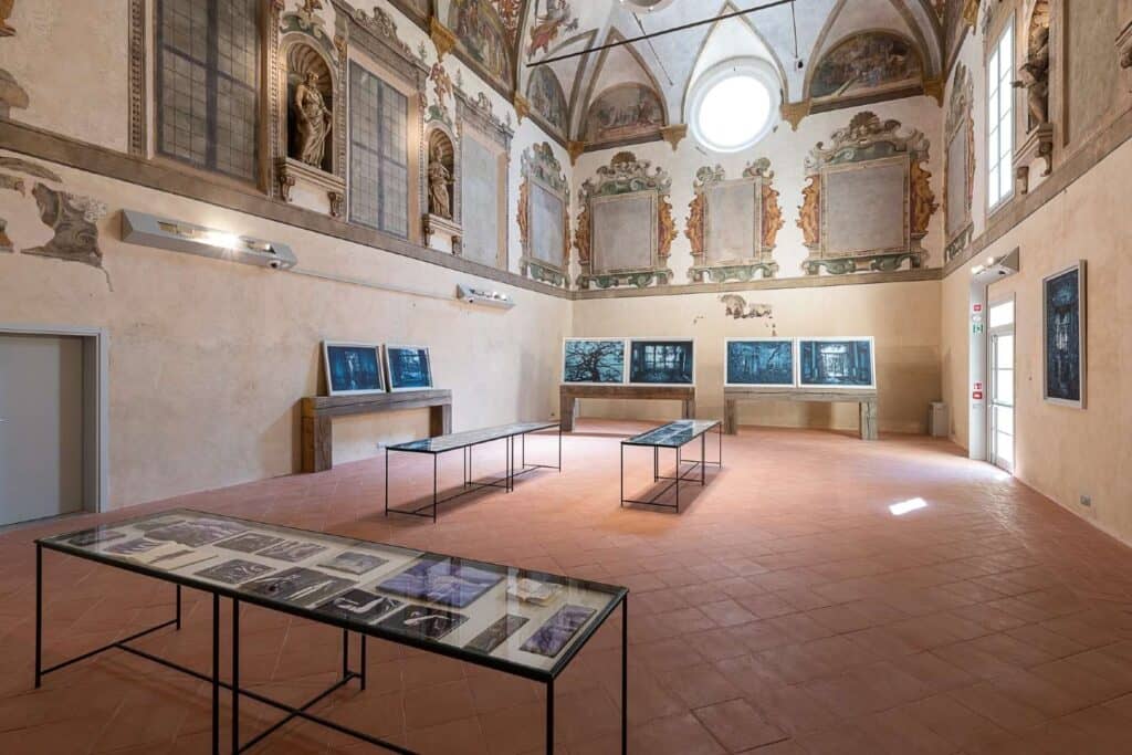 La Sala delle Monache che ospita la mostra Natura vinciti di Andrea Chiesi a Modena è la prima volta che viene svelata al pubblico in occasione di una mostra pubblica